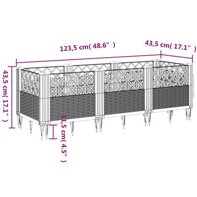 vidaXL Garden Planter with Pegs Grey 123.5x43.5x43.5 cm PP