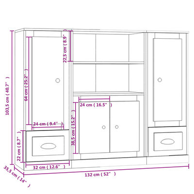 vidaXL Highboards 3 pcs High Gloss White Engineered Wood