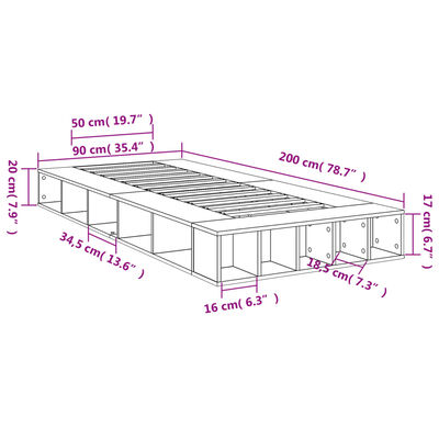 vidaXL Bed Frame without Mattress Smoked Oak 90x200 cm