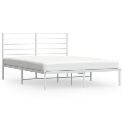 vidaXL Metal Bed Frame without Mattress with Headboard White 120x190 cm Small Double