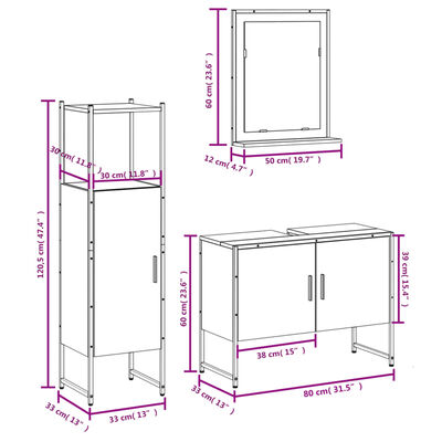 vidaXL 3 Piece Bathroom Cabinet Set Black Engineered Wood