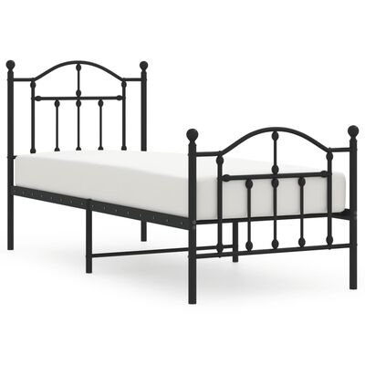 vidaXL Metal Bed Frame without Mattress with Footboard Black 75x190 cm Small Single