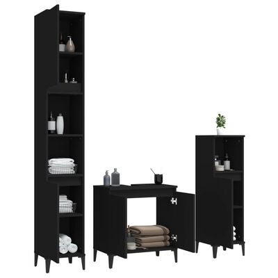 vidaXL 3 Piece Bathroom Furniture Set Black Engineered Wood