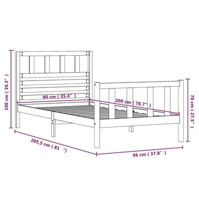 vidaXL Bed Frame without Mattress Solid Wood 90x200 cm (810067+814124)