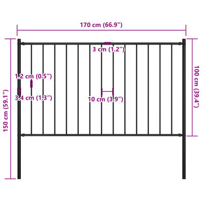 vidaXL Fence Panel with Posts Powder-coated Steel 1.7x1 m Black