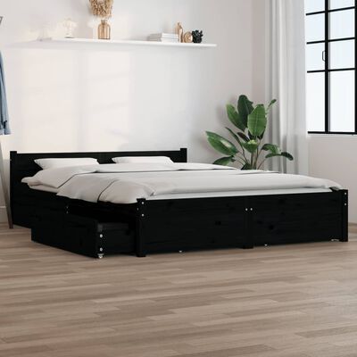 vidaXL Bed Frame without Mattress with Drawers Black King Size