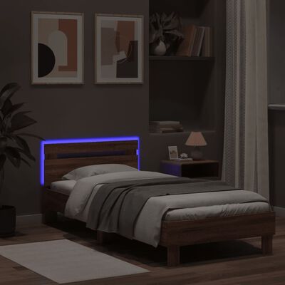 vidaXL Bed Frame without Mattress with LED Lights Brown Oak 75x190 cm Small Single