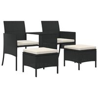 vidaXL Garden Sofa 2-Seater with Table and Stools Black Poly Rattan