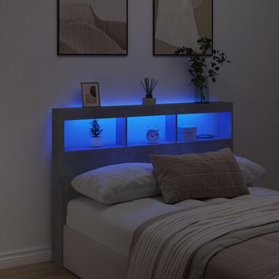 vidaXL Headboard Cabinet with LED Concrete Grey 140x17x102 cm