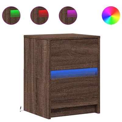 vidaXL Bedside Cabinet with LED Lights Brown Oak Engineered Wood