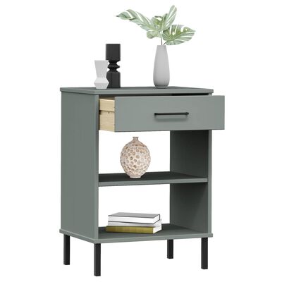 vidaXL Console Cabinet with Metal Legs Grey Solid Wood Pine OSLO