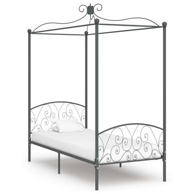 vidaXL Canopy Bed Frame without Mattress Grey Metal 90x200 cm