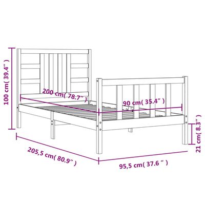 vidaXL Bed Frame without Mattress White 90x200 cm Solid Wood Pine