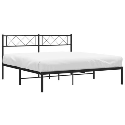 vidaXL Metal Bed Frame without Mattress with Headboard Black 120x190 cm Small Double