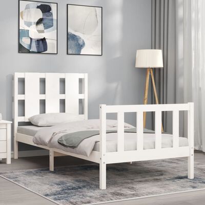 vidaXL Bed Frame without Mattress White Small Single Solid Wood Pine