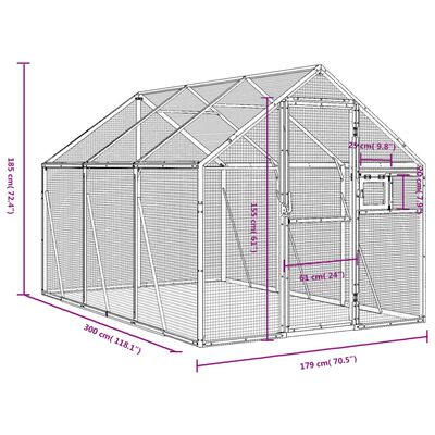 vidaXL Aviary Silver 1.79x3x1.85 m Aluminium