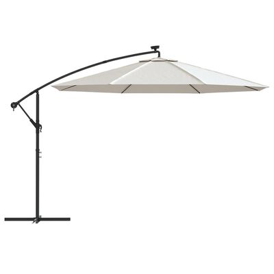 vidaXL Cantilever Garden Parasol with LED Lights and Metal Pole 350 cm Sand