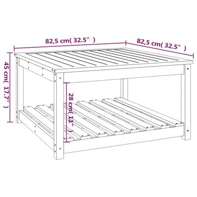 vidaXL Garden Table White 82.5x82.5x45 cm Solid Wood Pine