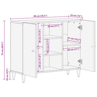 vidaXL Side Cabinet 90x33x75 cm Solid Wood Mango