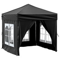 vidaXL Folding Party Tent with Sidewalls Black 2x2 m