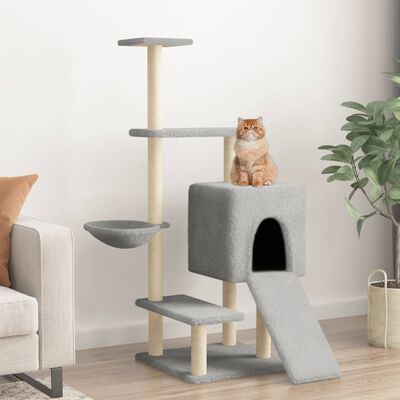 vidaXL Cat Tree with Sisal Scratching Posts Light Grey 130.5 cm