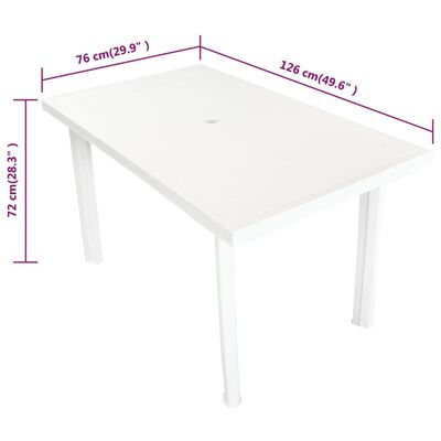 vidaXL Garden Table White 126x76x72 cm Plastic