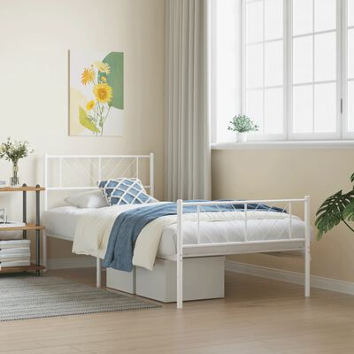 vidaXL Metal Bed Frame without Mattress with Footboard White 100x190 cm