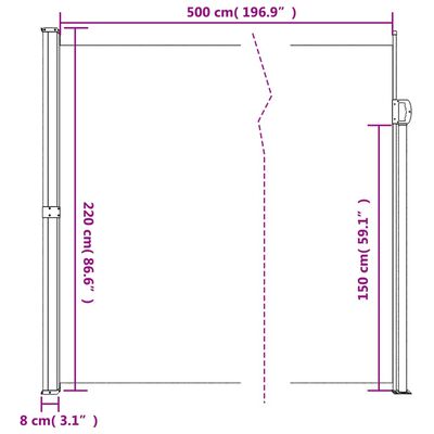 vidaXL Retractable Side Awning Taupe 220x500 cm