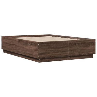 vidaXL Bed Frame with LED without Mattress Brown Oak 135x190 cm Double