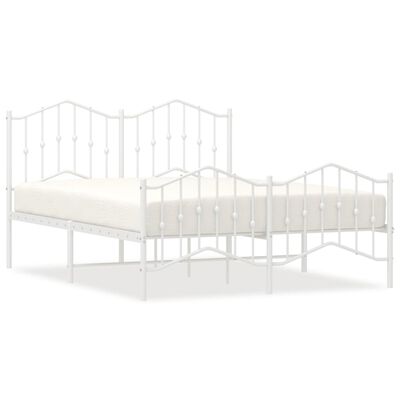 vidaXL Metal Bed Frame without Mattress with Footboard White 150x200 cm King Size