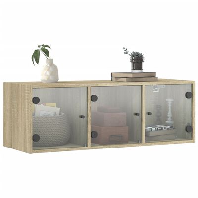 vidaXL Wall Cabinet with Glass Doors Sonoma Oak 102x37x35 cm