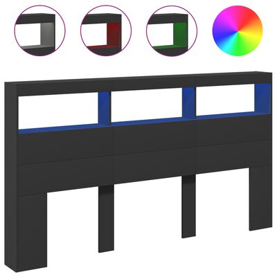 vidaXL Headboard Cabinet with LED Black 180x17x102 cm