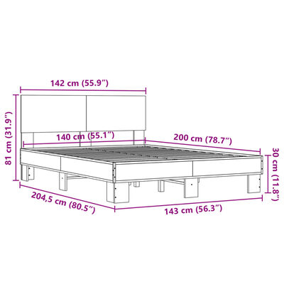 vidaXL Bed Frame without Mattress Sonoma Oak 140x200 cm