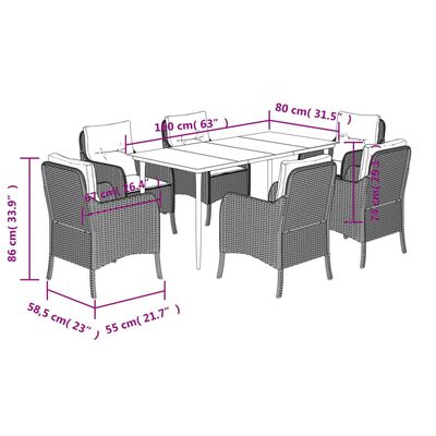 vidaXL 7 Piece Garden Dining Set with Cushions Grey Poly Rattan