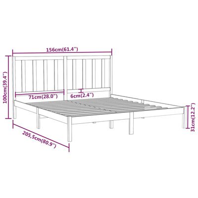 vidaXL Bed Frame without Mattress Grey 150x200 cm King Size Solid Wood