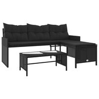 vidaXL Garden Sofa with Table and Cushions L-Shaped Black Poly Rattan