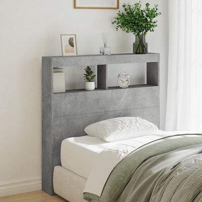 vidaXL Headboard Cabinet with LED Concrete Grey 100x17x102 cm