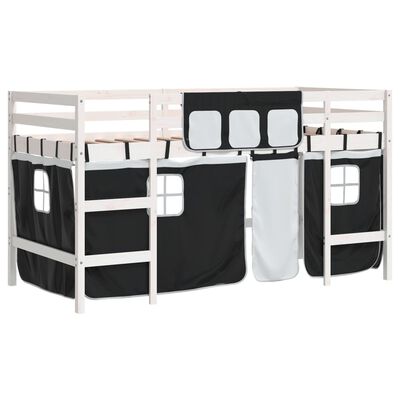 vidaXL Kids' Loft Bed with Curtains without Mattress White&Black 90x190 cm Single