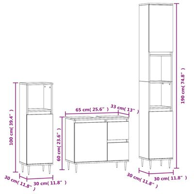 vidaXL 3 Piece Bathroom Furniture Set Concrete Grey Engineered Wood