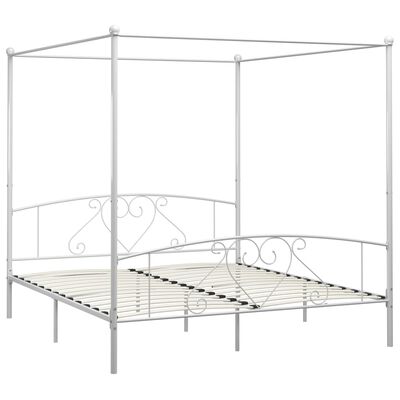 vidaXL Canopy Bed Frame without Mattress White Metal 200x200 cm