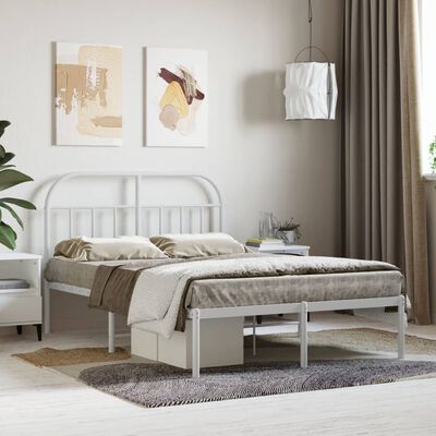 vidaXL Metal Bed Frame without Mattress with Headboard White 135x190 cm Double