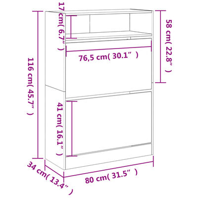 vidaXL Shoe Cabinet with 2 Flip-Drawers Brown Oak 80x34x116 cm