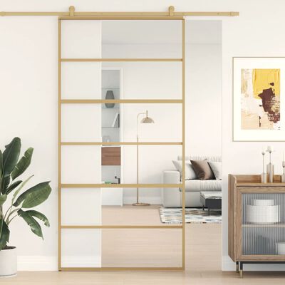 vidaXL Sliding Door Gold 102.5x205 cm Clear ESG Glass and Aluminium