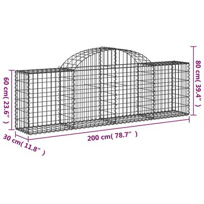 vidaXL Arched Gabion Baskets 9 pcs 200x30x60/80 cm Galvanised Iron