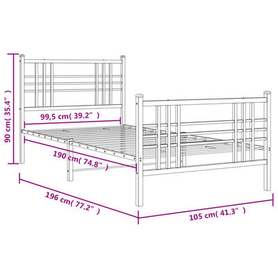 vidaXL Metal Bed Frame without Mattress with Footboard Black 100x190 cm