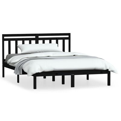 vidaXL Bed Frame without Mattress Black Solid Wood 140x200 cm (810021+814098)