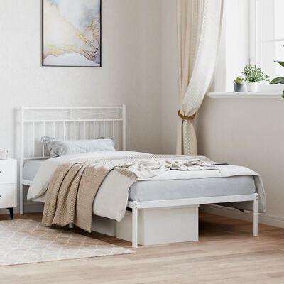 vidaXL Metal Bed Frame without Mattress with Headboard White 100x190 cm