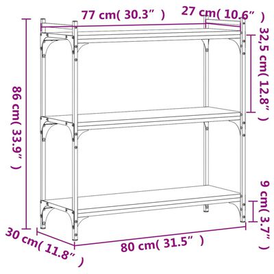 vidaXL Bookcase 3-Tier Smoked Oak 80x30x86 cm Engineered Wood