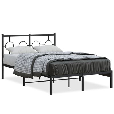 vidaXL Metal Bed Frame without Mattress with Headboard Black 120x190 cm Small Double