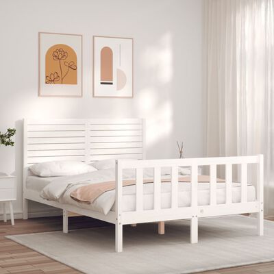 vidaXL Bed Frame without Mattress White Small Double Solid Wood Pine